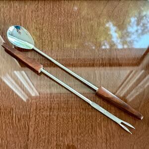 Vintage Bakelite Handle Serving Spoon & Fork Set Made in USA 9.5”